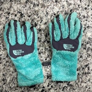 The North Face Aqua and Charcoal Fleece Gloves